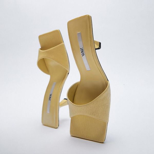 

slippers new summer women shoes restoring ancient one word high heels yellow pleated sandals i79h, Black