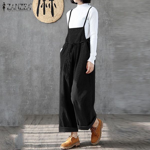 

women's jumpsuits & rompers jumpsuit zanzea overalls for women long lady elegant pants playsuit plus size corduroy womens, Black;white