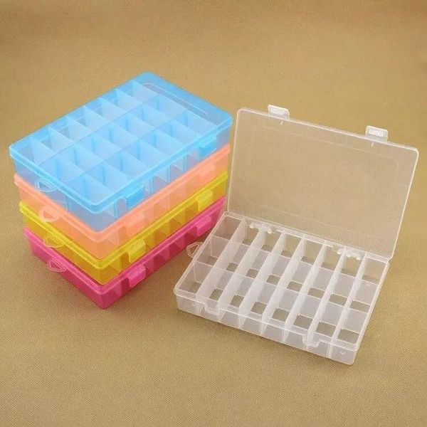 

practical adjustable plastic 24 compartment storage box case bead rings jewelry display organizer boxes & bins