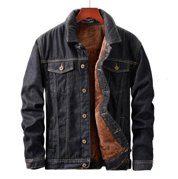 

mens winter jacket and coat warm fleece denim jacket fashion mens jean jackets outwear male cowboy asian size m-5xl, Black;brown