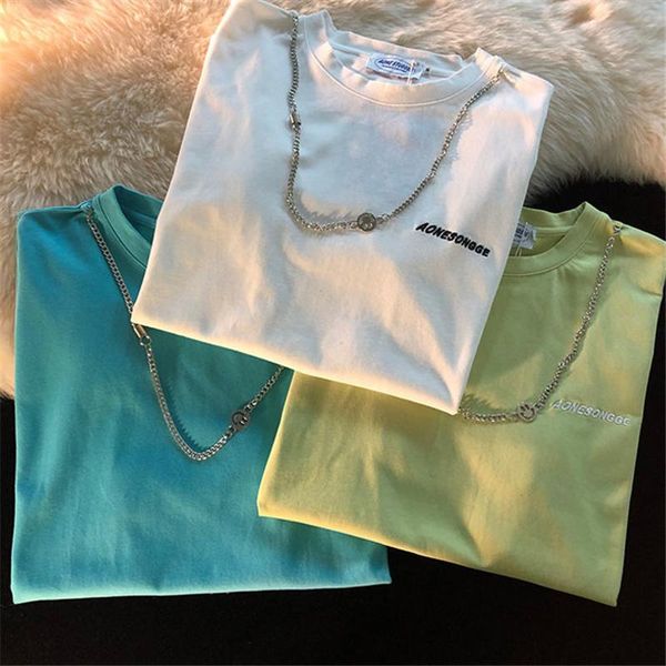 

women's t-shirt oversized y2k summer chain short sleeve female t-shirts casual tee loose girls tshirt harajuku women top, White