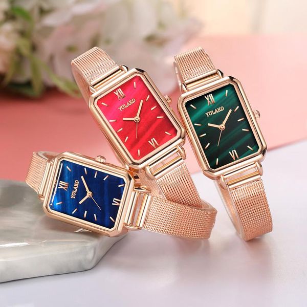 

women rectangle dial stainless steel mesh quartz watch ladies fashion dress female casual wristwatch relogio wristwatches, Slivery;brown