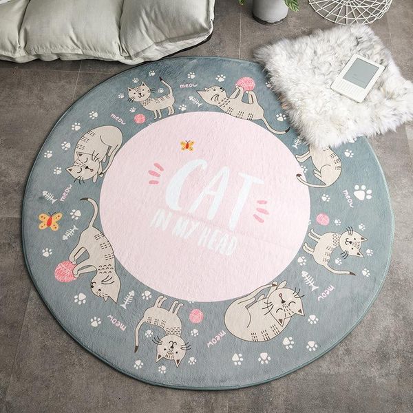 

carpets cute cat cartoon children round rug and floor mat living room bedroom decoration door climbing anti-slip