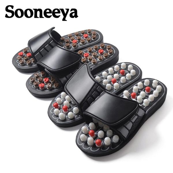 

slippers acupoint massage sandal for men feet chinese acupressure therapy rotating foot massager shoes unisex, Black