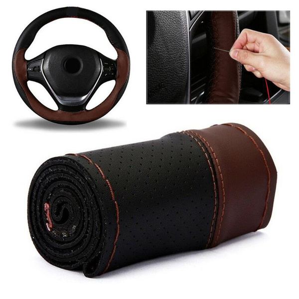 

steering wheel cover with needles & thread black + coffee covers