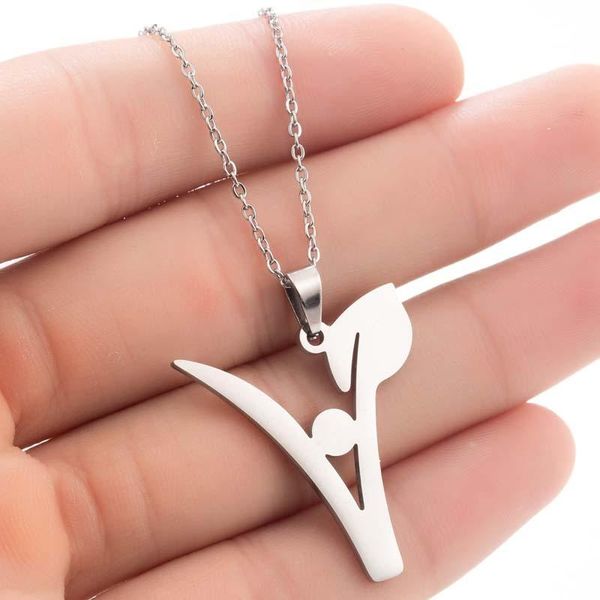 

pendant necklaces flower v-shaped necklace pendants simple design stylish stainless steel jewelry drop, Silver