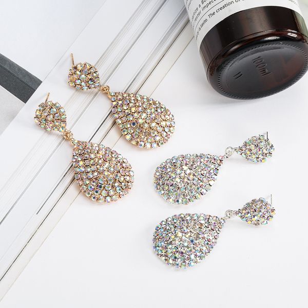

s2242 fashion jewelry water drop dangle stud earring full diamond rhinstone earings, Silver