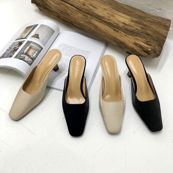 

leopard kitten heel mules sandals women square toe elegant outdoor slippers ladies slides casual shoes, Black