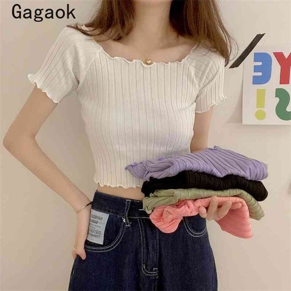 

t-shirts women summer solid edible tree fungus skinny short tees slim fashion sweet streetwear pullovers 210531, White