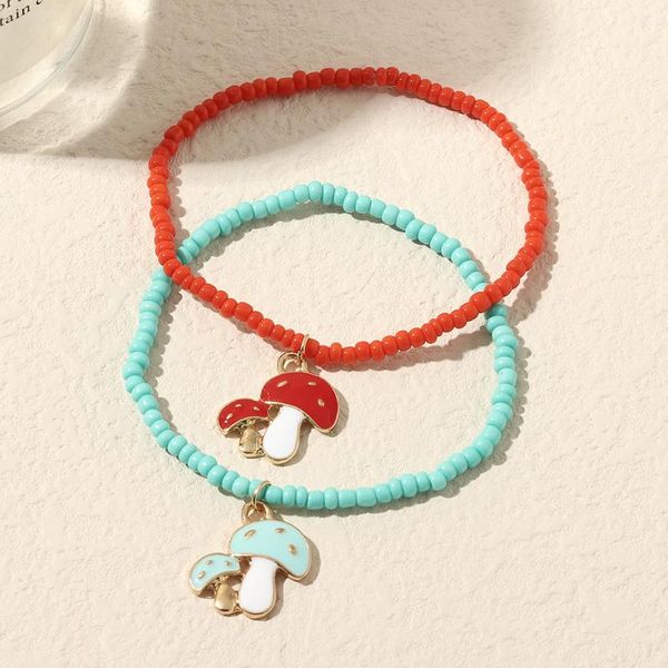 

charm bracelets fy184 2021 selling delicate fashion arrival cute blue/red bead enamel mushroom bracelet gift for friend lover, Golden;silver