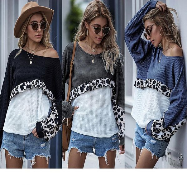 

women's sweaters autumn winter leopard patchwork sweater ladies knitted o-neck full sleeve woman's jumper solid pullover, White;black