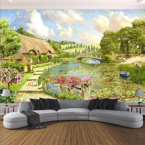 

custom self adhesive wallpaper 3d pastoral landscape living room bedroom home decor european style painting mural waterproof wallpapers