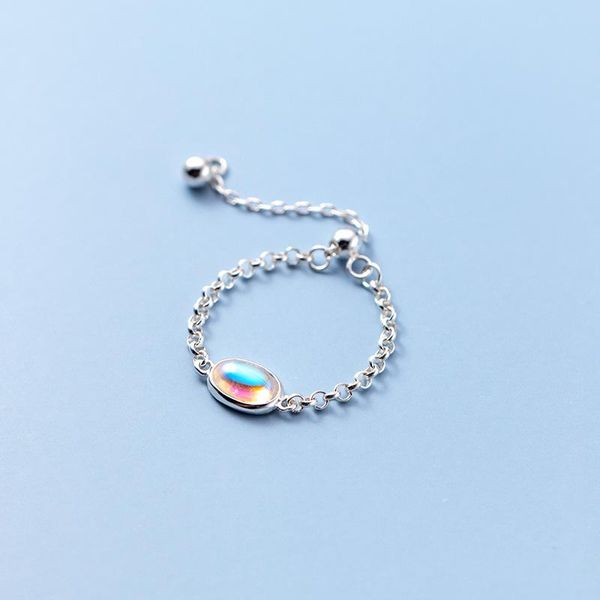 

wedding rings 925 sterling silver colorful glass crystal chain adjustable 5-10 size simple fashion jewelry, Slivery;golden