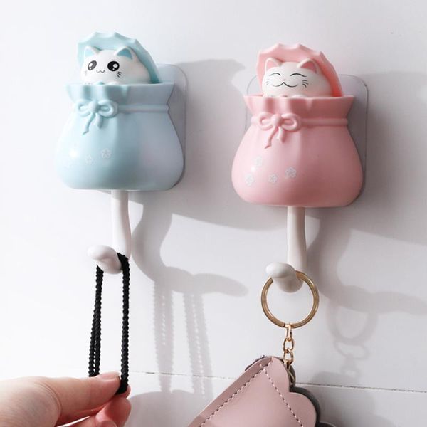 

hooks & rails 4pcs household cartoon cat decorative key holder wall mounted adhesive coat hanger hat rack sundries organizer accessoriy