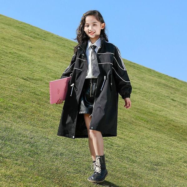 

jackets 5-14 year teen girls jacket 2021 spring autumn long trench coat for fashion england style windbreaker children's outerwear, Blue;gray
