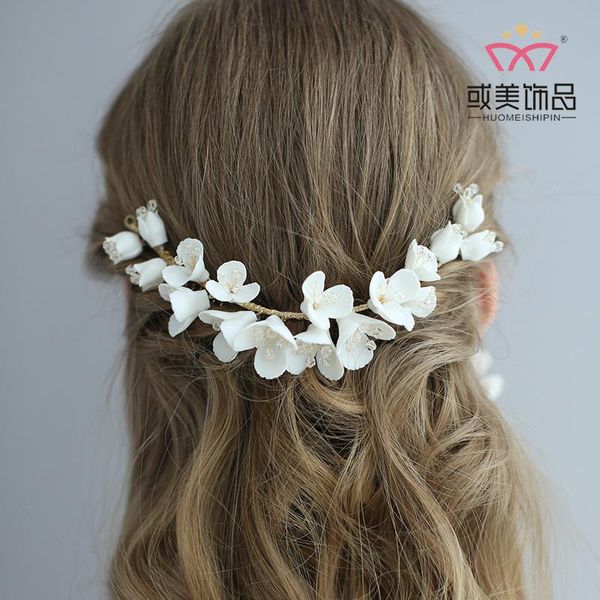 

headpieces bride flower headdress high-end ceramic hair comb earring set wedding dress bridesmaid accessories, Silver