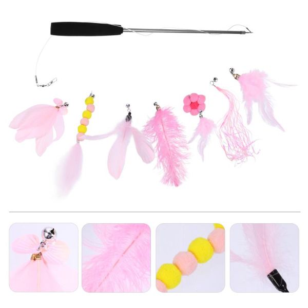 

cat toys interactive pet fishing rod with 7pcs replacement feather
