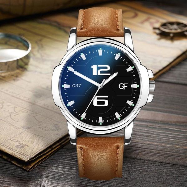 

wristwatches classic mens quartz watch pu leather strap luxury casual business japan movement weekend dress fashion date, Slivery;brown