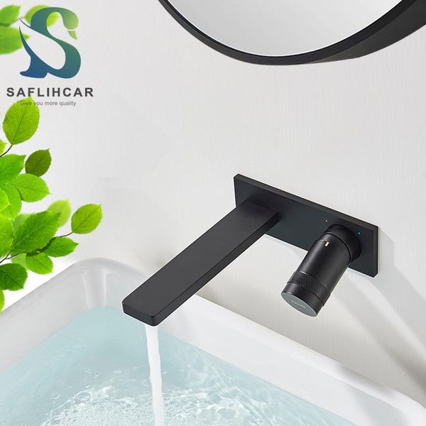 

black bathroom sink faucet contemporary round handle gentle effluent and cold water mixer taps wall-mounted basin faucet