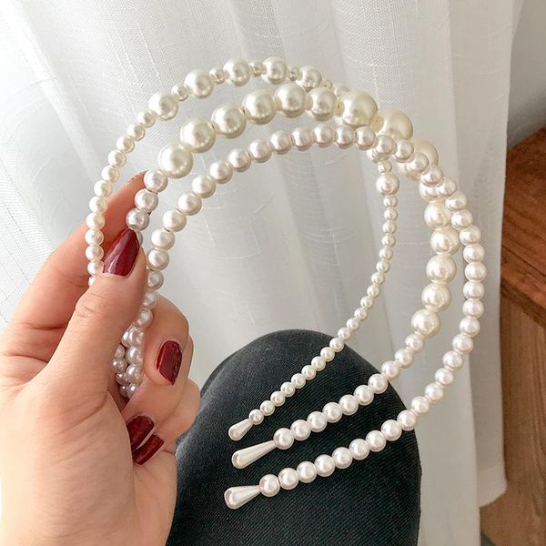 

hair accessories 3pcs/2pcs lot ivory headband with pearls 2021 women pearl head band set full crown bridal bezel