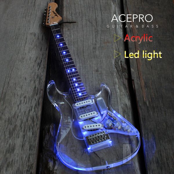 

acepro led light electric guitar acrylic body blue led transparent pickguard