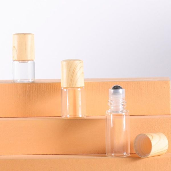

storage bottles & jars 10 pcs/set wood grain frosted glass roller ball essential oil small empty bottle perfume massage travel refillable bo
