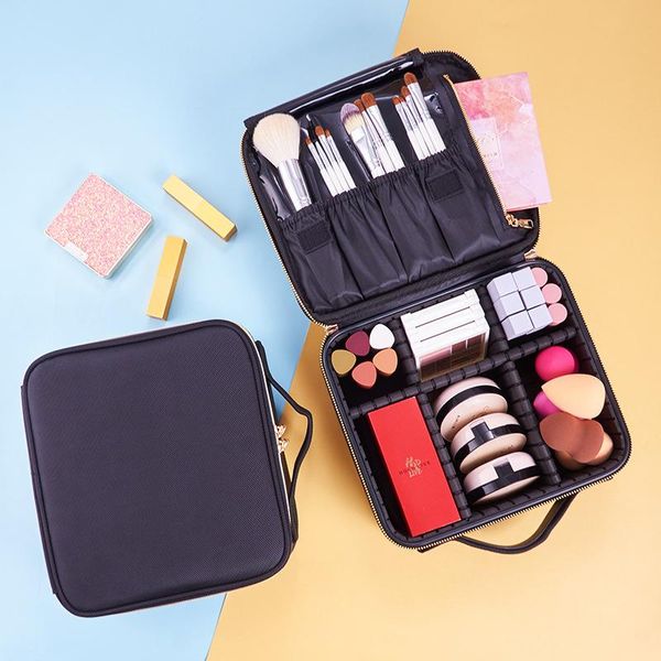 

makeup train case professional travel large cosmetic cases bag bolso beauty organizer storage pouch box with adjustable dividers bags &