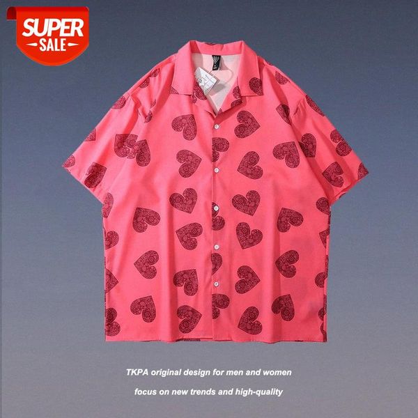 

tkpa wei yi short-sleeved shirt japanese style love cashew flower loose hip-hop couple #2s6v, White;black