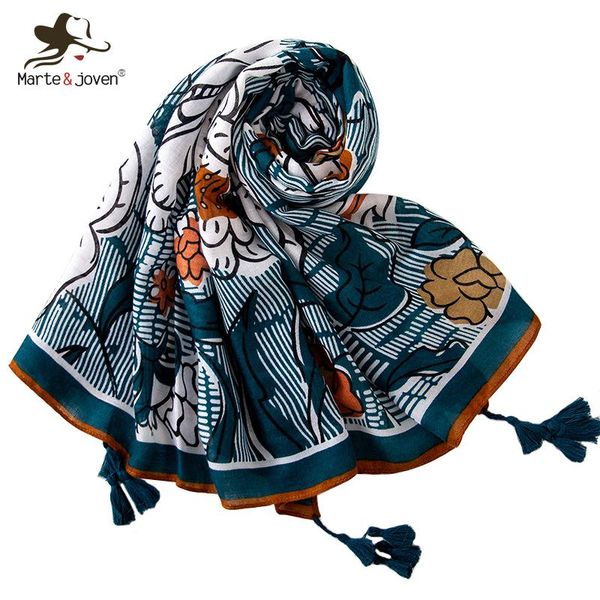 

scarves marte&joven big floral print green striped scarf for women oversize autumn winter warm pashmina elegant thicken female shawls, Blue;gray