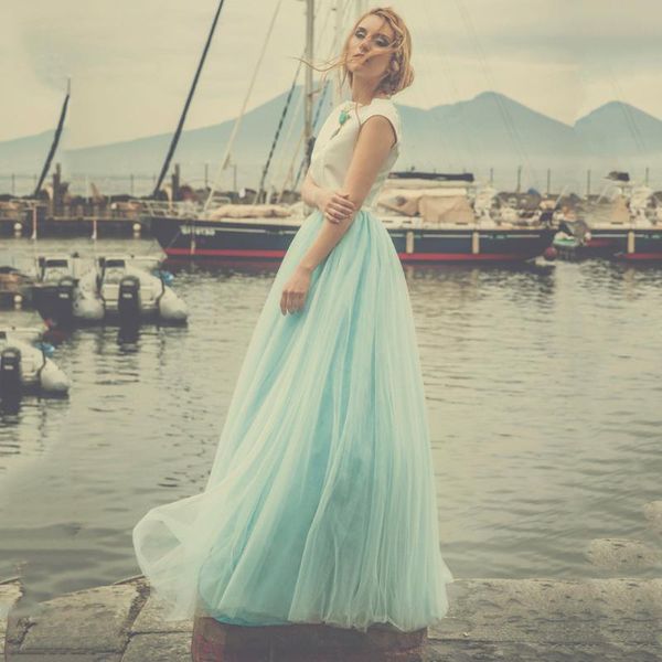 

skirts 2021 fashion soft tulle for bridal to wedding floor length tutu skirt women zipper style sky blue maxi, Black