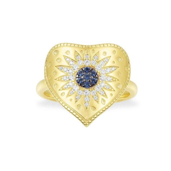 

cluster rings sljely fashion s925 sterling silver gold color monaco lover heart ring with blue eye stone women july roma style brand jewelry, Golden;silver