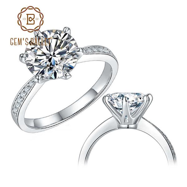 

gem's ballet 925 sterling silver jewelry 1ct 2ct 3ct classic style moissanite diamond ring wedding engagement ring for women, Golden;silver