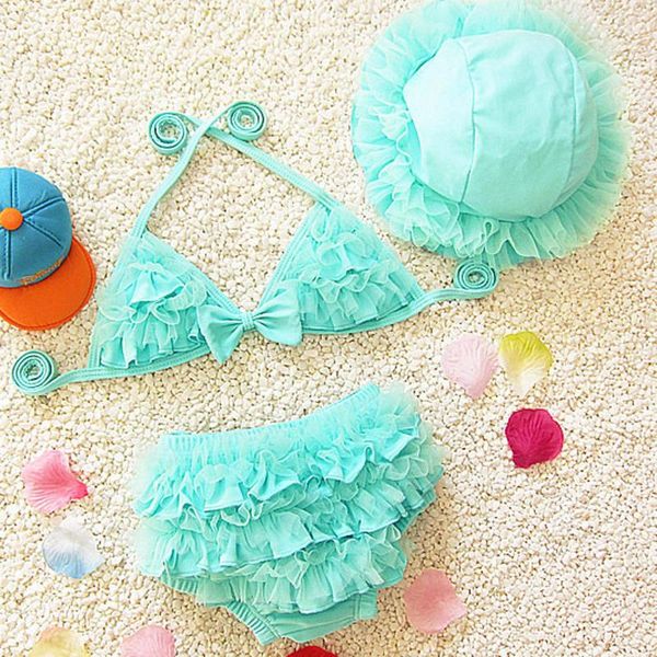 

one-pieces baby girls swimwear kids ruffle lace patchwork bikini cake smash swimsuit pink hat toddler summer beach beachwear, Black