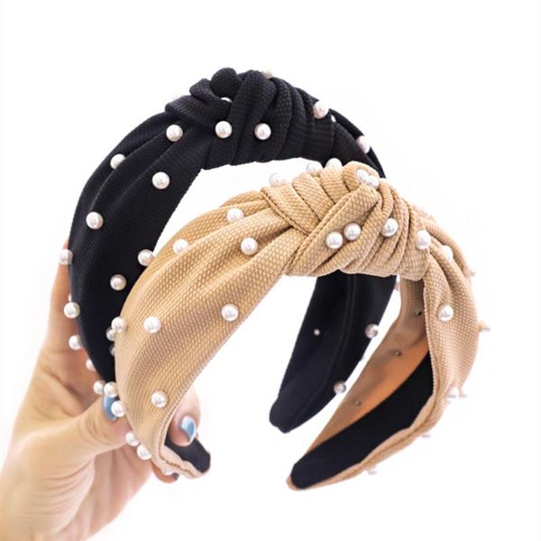 

pearl headbands fashion hair accessories women solid color fabric knotted headband sweet wild bands headwear boutique