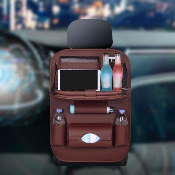 

car organizer multi-pocket back seat storage bag cover with tray (coffee)