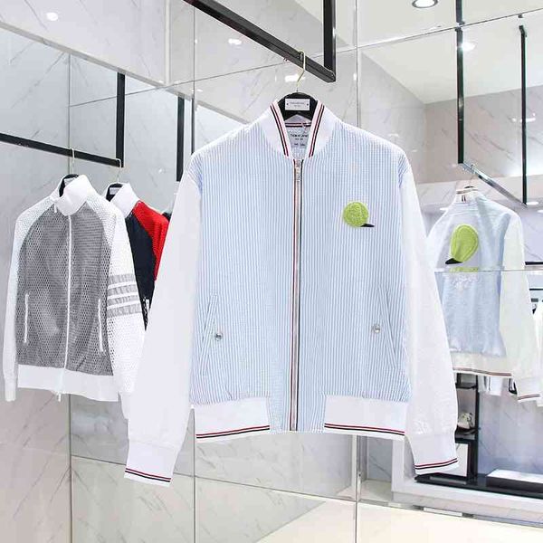 

chao brand tb20fw seersucker embroidered pilot stand collar long sleeve zipper jacket unisex, Black