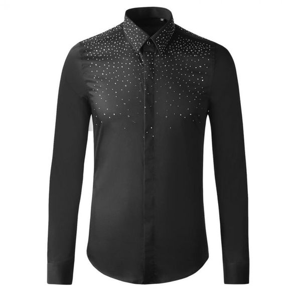 Новые хлопковые мужские рубашки высокого качества с длинным рукавом алмазные белые черные мужские платья рубашки мода Slim Fit Party Man рубашки 3XL