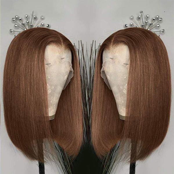 

lace wigs short bob front human hair 13x6 real frontal brazilan pre-pluck baby middle parting for women, Black;brown