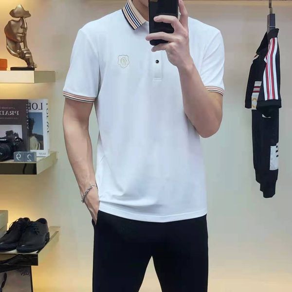 

ss men's t-shirts and polo shirts, lapel embroidered pattern short-sleeved mercerized cotton two colors m-3xl, White;black