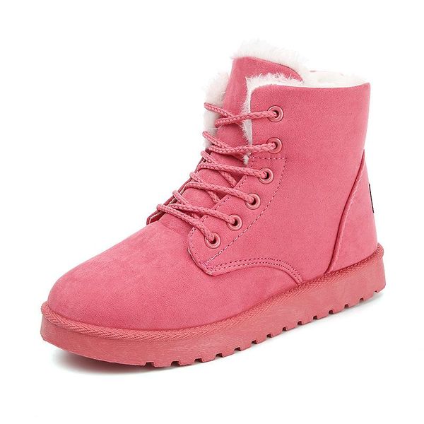 

boots ladies snow thick fleece warm anti-skid winter short ankle cotton shoes lace-up women's, Black