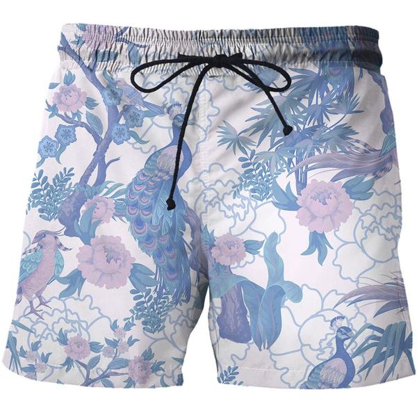 

men's shorts 2022summer national tide landscape 3d flowers and birds printed men holiday beach fun pattern cool swimming, White;black