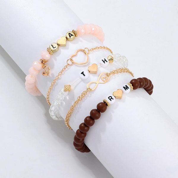 

european & american trendy creative wooden bead love letter chain link wrap bracelet gold color heart 5pcs/lot link,, Black