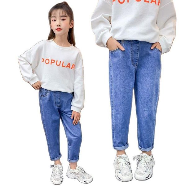

jeans spring & autumn cotton boys and girls 2021 korean version fashion solid color daddy pants loose casual children's trousers, Blue