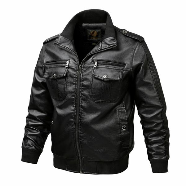 

thoshine brand spring autumn winter men leather jackets motorcycle & biker male fashion pu cargo coats pockets plus size 210923, Black