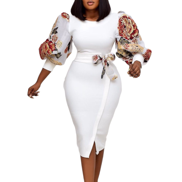 

elegant women white bodycon dress office lady work dinner robe midi dresses 2021 summer puff sleeve split party vestiods casual, Black;gray