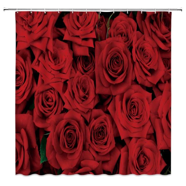 

red rose shower curtain romantic valentine's day flower decor love couple black fabric bath curtains bathroom accessories