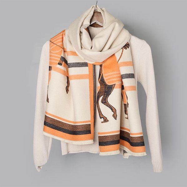 

scarves high-quality double-sided thick cashmere scarf animal print simple long shawl luxury female autumn and winter, Blue;gray