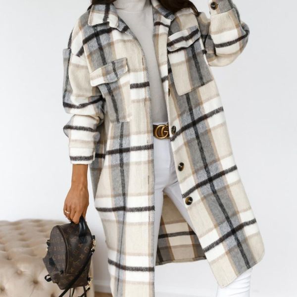 

warm grid korean fashion trench coat women winter elegant women's 2021 woman coats cardigan jackets clothing wool & blends, Black
