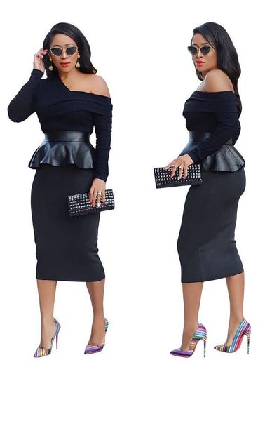

ethnic clothing african traditional dress with skirt 2 pieces set long sleeve black color leather femme, Red