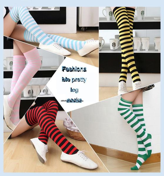 

kawaii cute stockings over the knee socks thigh striped high color ladies & hosiery, Black;white